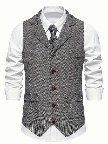 Vintage Fischgrät Weste mit Revers – Elegante Anzugweste für Herren