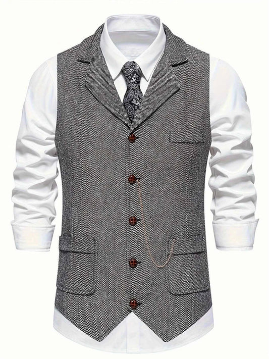 Vintage Fischgrät Weste mit Revers – Elegante Anzugweste für Herren