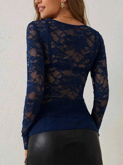 Elegantes Spitzen Langarmshirt mit V-Ausschnitt für Damen – Figurbetont & Verführerisch