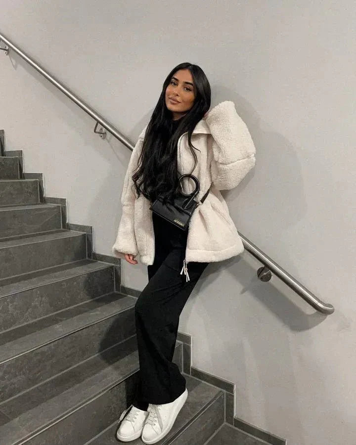 Liorisse - Elegante Teddyjacke für den Frühling mit Reißverschluss und Taschen für Frauen