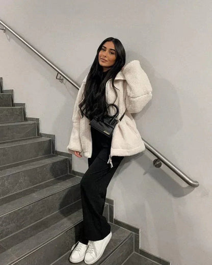 Liorisse - Elegante Teddyjacke für den Frühling mit Reißverschluss und Taschen für Frauen