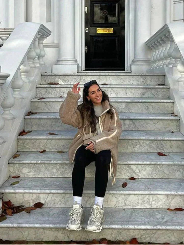 Liorisse - Elegante Teddyjacke für den Frühling mit Reißverschluss und Taschen für Frauen