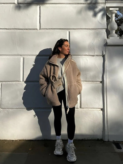 Liorisse - Elegante Teddyjacke für den Frühling mit Reißverschluss und Taschen für Frauen