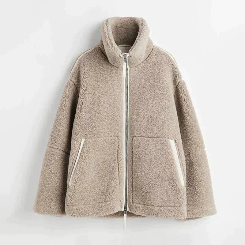 Liorisse - Elegante Teddyjacke für den Frühling mit Reißverschluss und Taschen für Frauen
