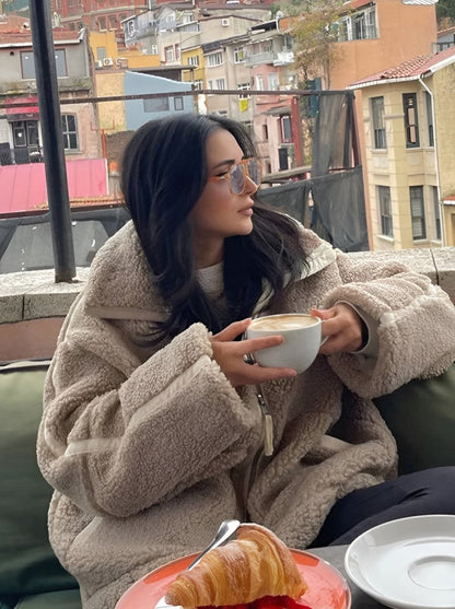 Liorisse - Elegante Teddyjacke für den Frühling mit Reißverschluss und Taschen für Frauen