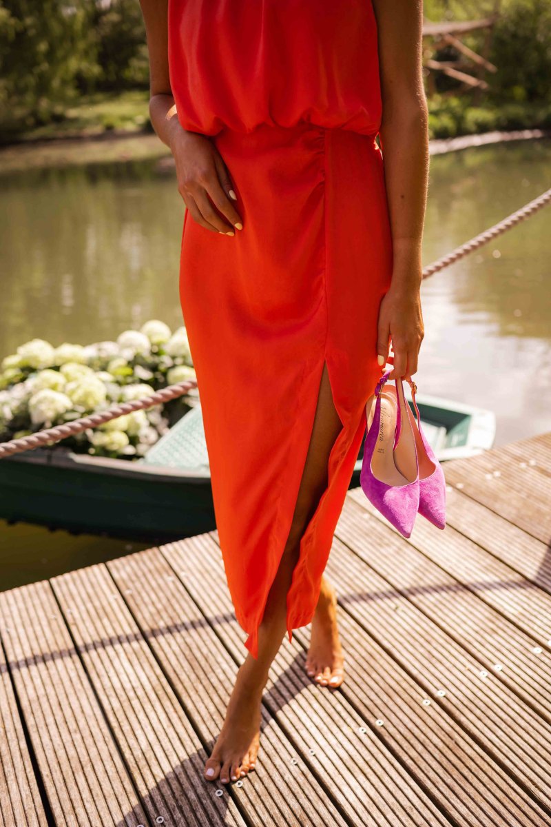 Rosavine - Midi Sommerkleid ohne Ärmel, einfarbig, mit Schlitz