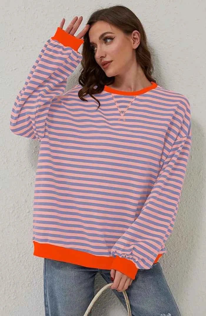 Lässiger Oversize Streifenpullover für Damen – Bequemer Casual Sweatshirt Look