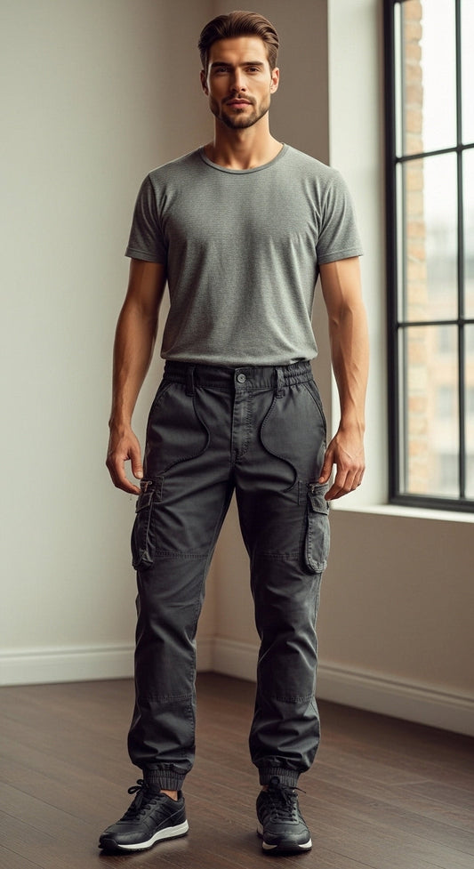 Marcel - Jogger Cargo Hose für Herren, Schwarz, Lässiger Schnitt