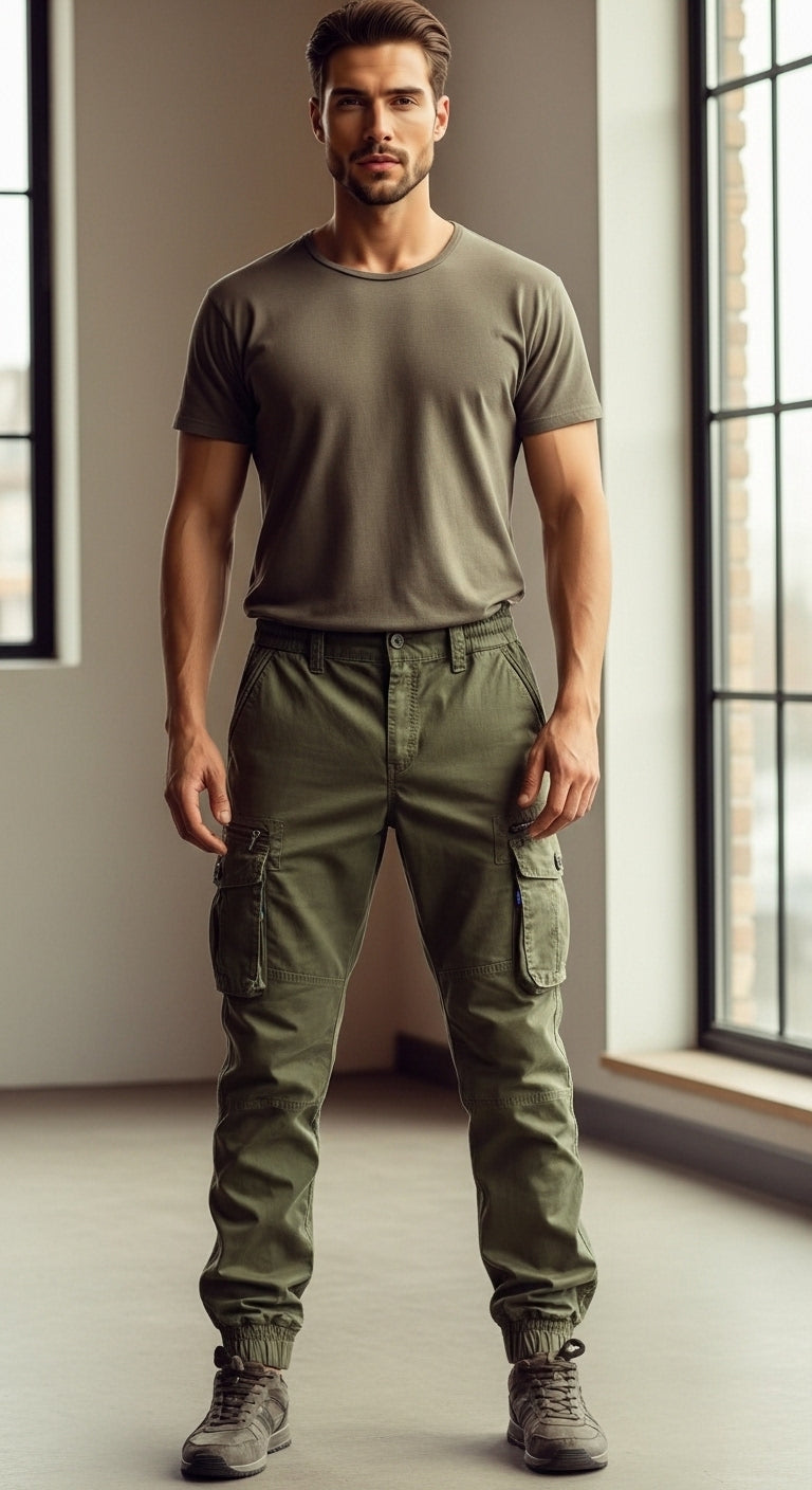 Marcel - Jogger Cargo Hose für Herren, Schwarz, Lässiger Schnitt