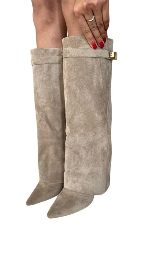 Azélore - Stiefel Portemonnaie für Damen aus veganem Wildleder, Kniehöhe