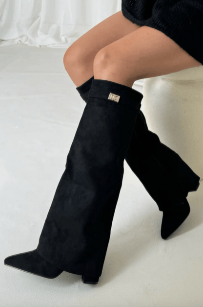 Azélore - Stiefel Portemonnaie für Damen aus veganem Wildleder, Kniehöhe