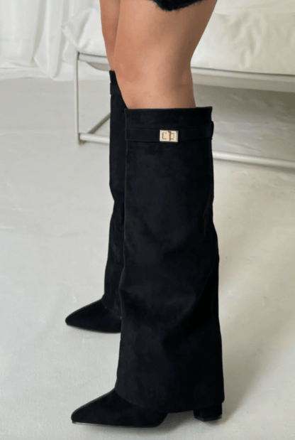 Azélore - Stiefel Portemonnaie für Damen aus veganem Wildleder, Kniehöhe