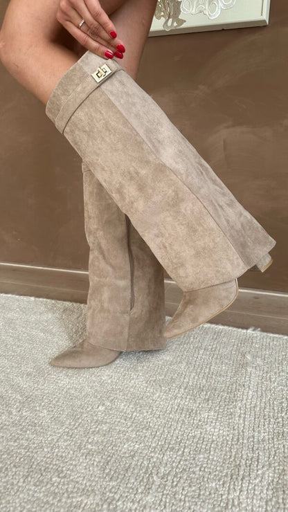 Azélore - Stiefel Portemonnaie für Damen aus veganem Wildleder, Kniehöhe