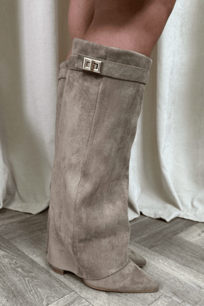 Azélore - Stiefel Portemonnaie für Damen aus veganem Wildleder, Kniehöhe