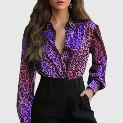 Jovienne - Elegante und Glänzende Bluse mit Leopardenmuster für Damen
