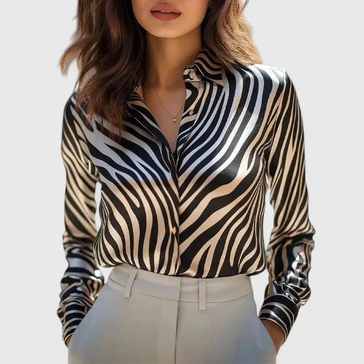 Jovienne - Elegante und Glänzende Bluse mit Leopardenmuster für Damen