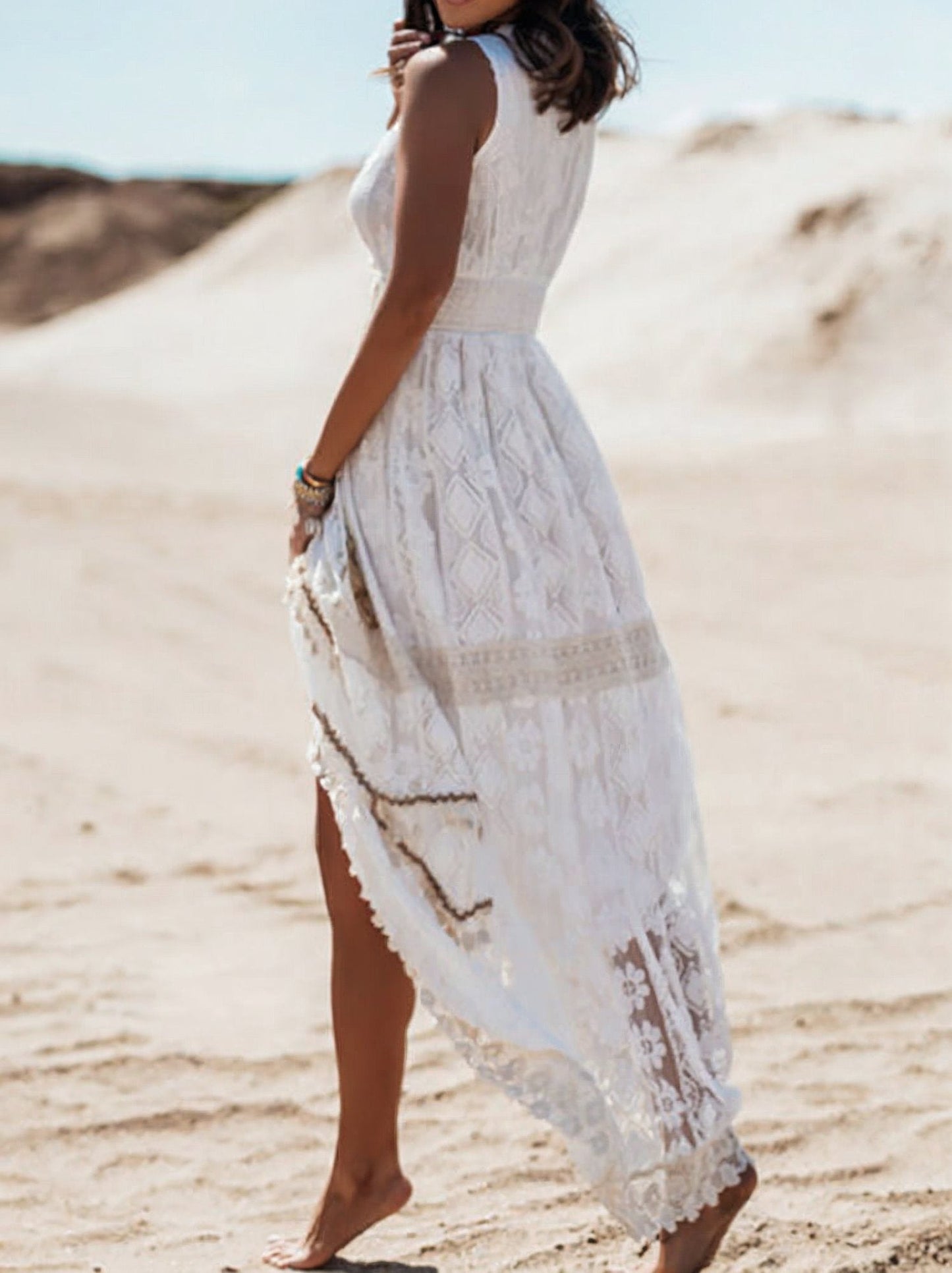 Élisora - Maxikleid Boho aus Spitze | Ärmellos V-Ausschnitt | Leichter Stoff | Sommerliche Eleganz