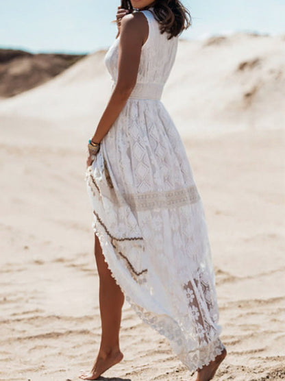 Élisora - Maxikleid Boho aus Spitze | Ärmellos V-Ausschnitt | Leichter Stoff | Sommerliche Eleganz