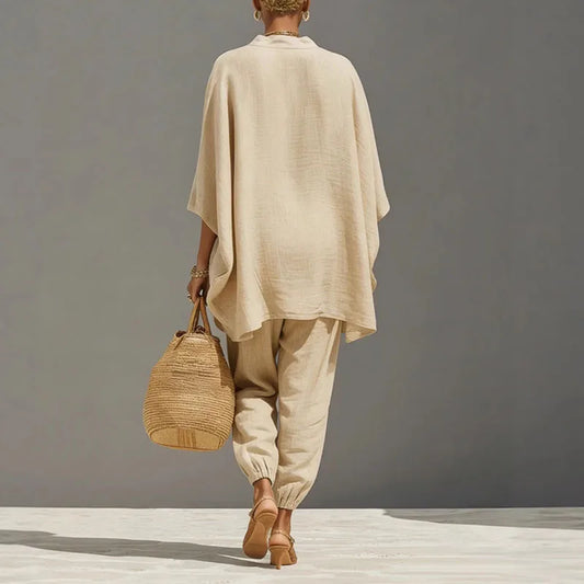Lässiges Zweiteiler-Set mit Oversize Tunika für Damen – Luftiges Freizeit Outfit im Leinen-Look