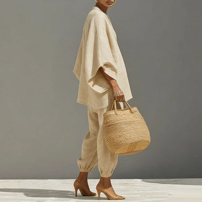 Lässiges Zweiteiler-Set mit Oversize Tunika für Damen – Luftiges Freizeit Outfit im Leinen-Look