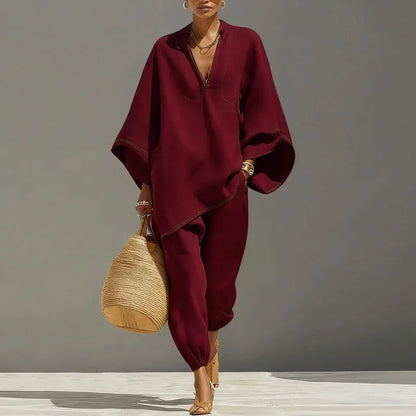 Lässiges Zweiteiler-Set mit Oversize Tunika für Damen – Luftiges Freizeit Outfit im Leinen-Look