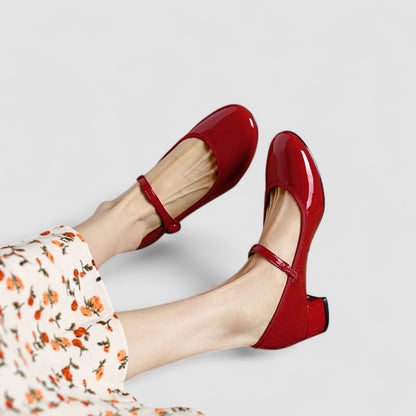 Veloursa - Elegante Orthopädische Mary Jane Schuhe für Damen, Lackiert, mit Kleinem Blockabsatz und Riemen