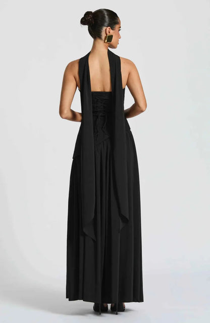 Elegantes Maxikleid für Damen – Schulterfreies Abendkleid mit Schlitz & Choker-Detail