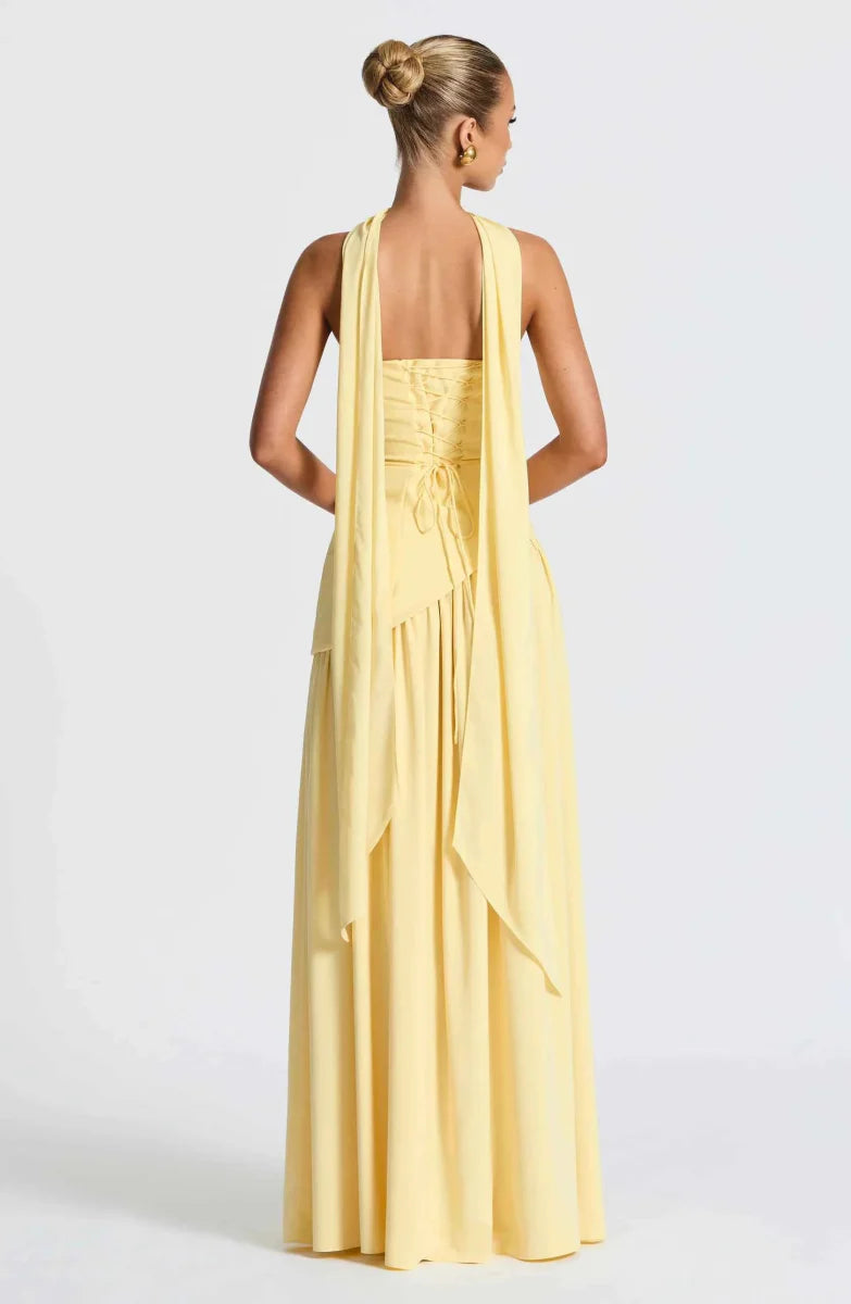Elegantes Maxikleid für Damen – Schulterfreies Abendkleid mit Schlitz & Choker-Detail