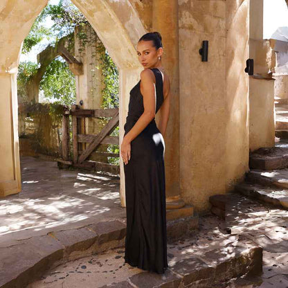 Elegantes One-Shoulder Satin Maxi Kleid für Damen – Figurbetontes Abendkleid mit Beinschlitz