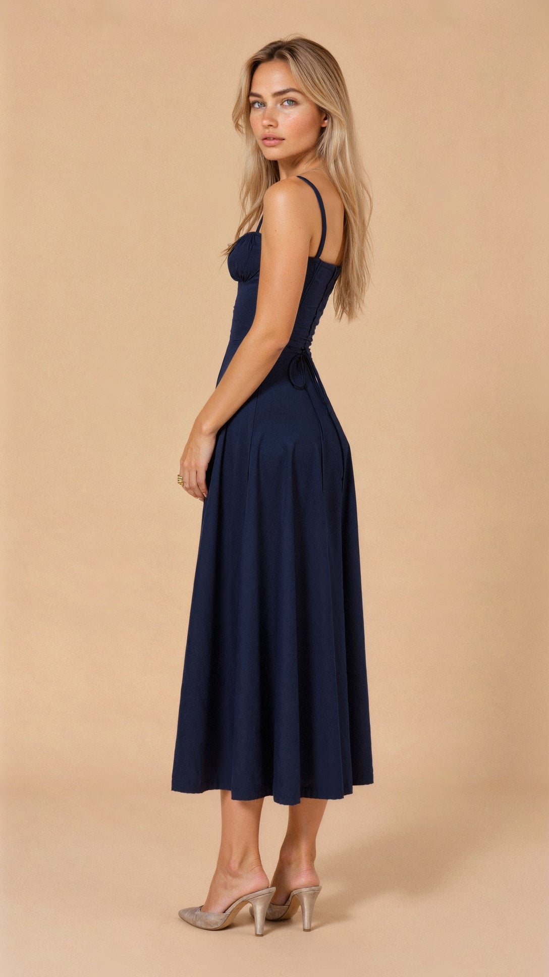 Élysiane - Midi Sommerkleid für Frauen, Ärmellos, mit Kordelzug