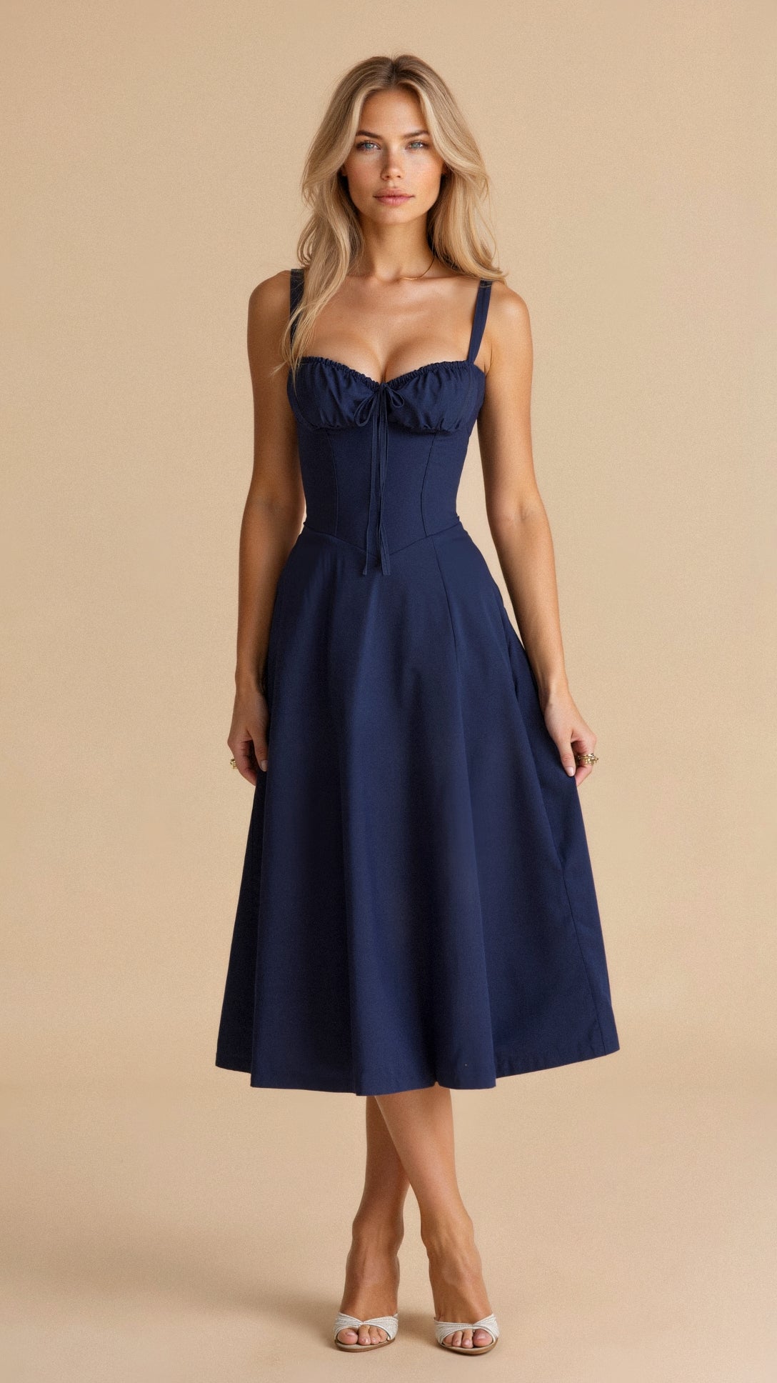 Élysiane - Midi Sommerkleid für Frauen, Ärmellos, mit Kordelzug