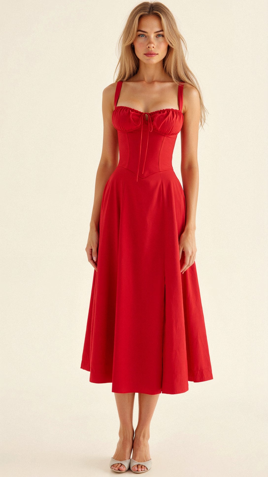 Élysiane - Midi Sommerkleid für Frauen, Ärmellos, mit Kordelzug