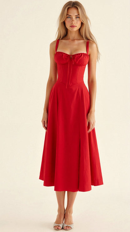 Élysiane - Midi Sommerkleid für Frauen, Ärmellos, mit Kordelzug