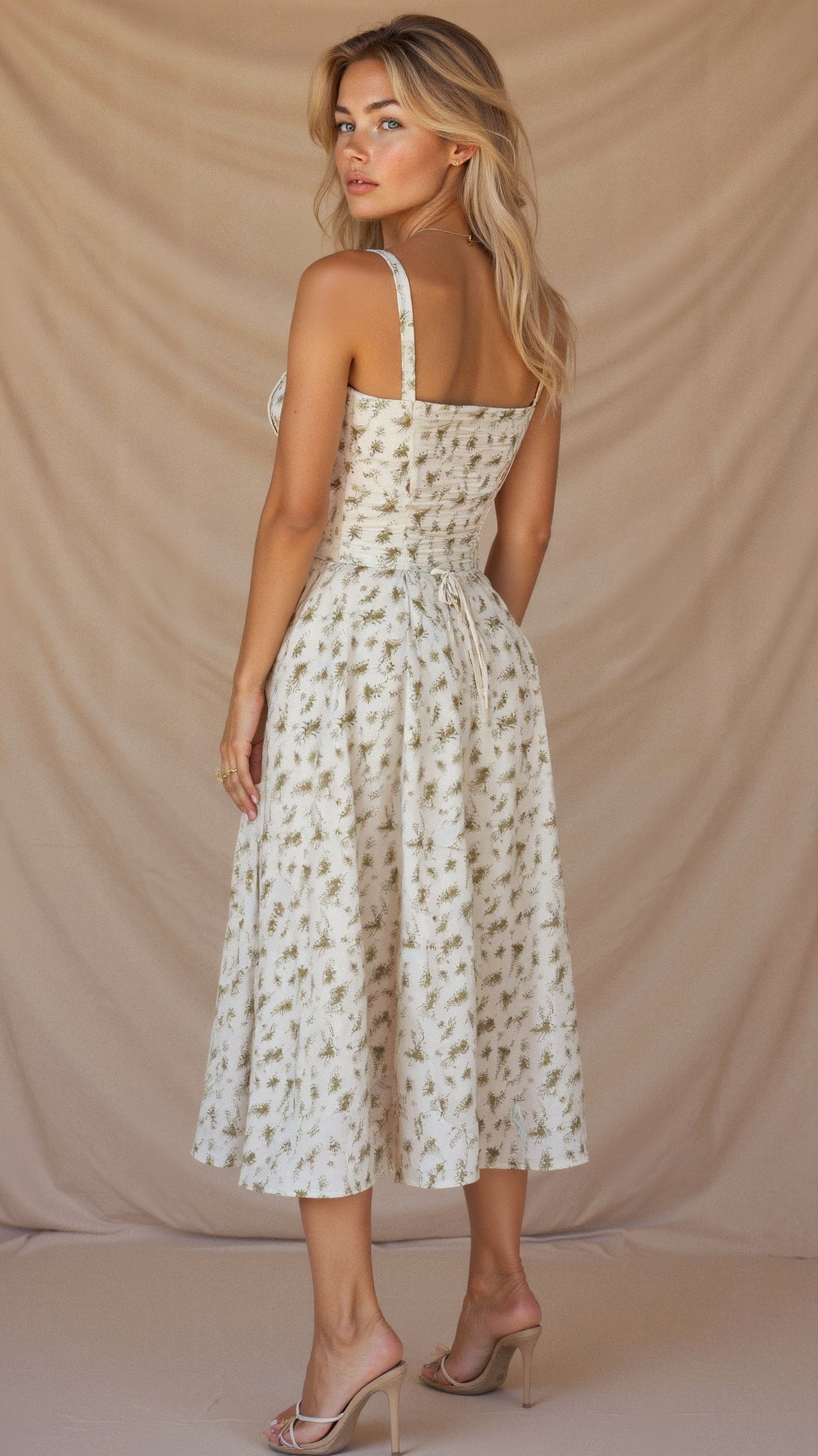 Élysiane - Midi Sommerkleid für Frauen, Ärmellos, mit Kordelzug