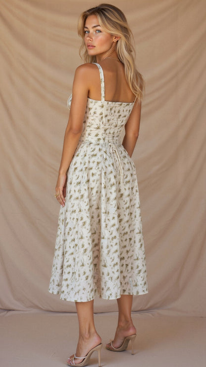 Élysiane - Midi Sommerkleid für Frauen, Ärmellos, mit Kordelzug