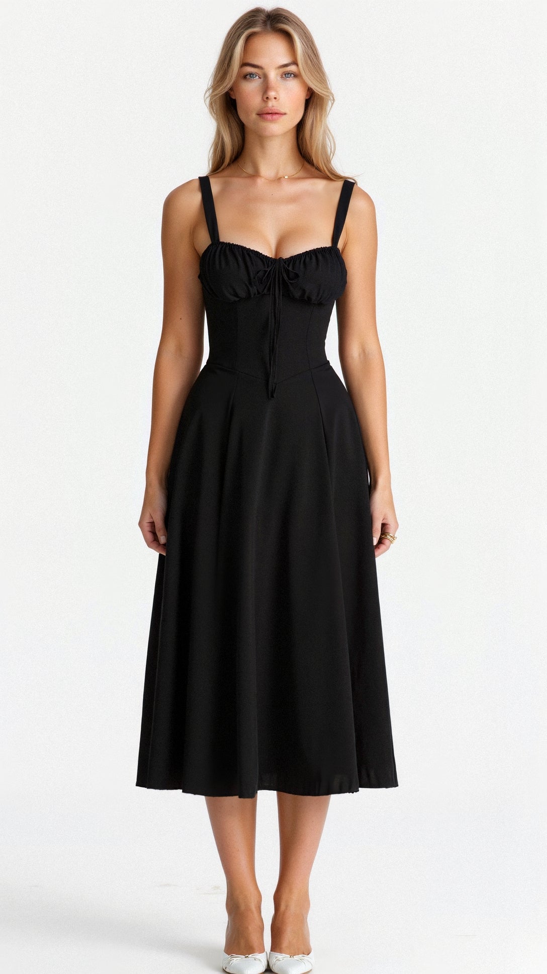 Élysiane - Midi Sommerkleid für Frauen, Ärmellos, mit Kordelzug
