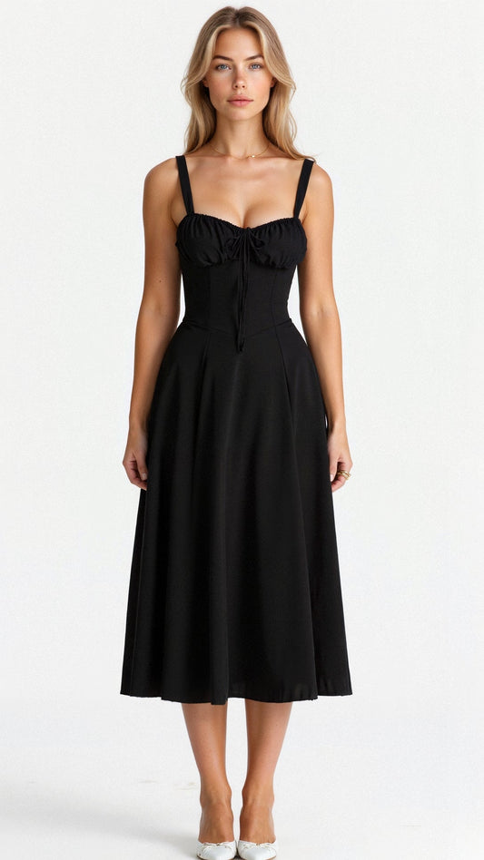 Élysiane - Midi Sommerkleid für Frauen, Ärmellos, mit Kordelzug