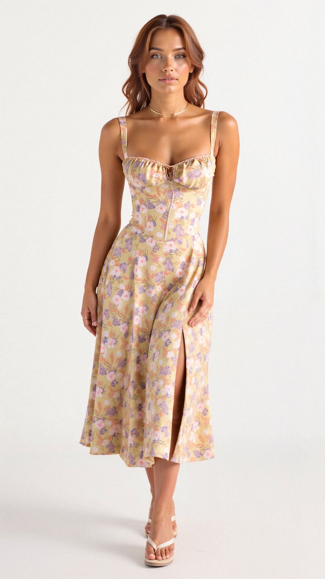 Élysiane - Midi Sommerkleid für Frauen, Ärmellos, mit Kordelzug