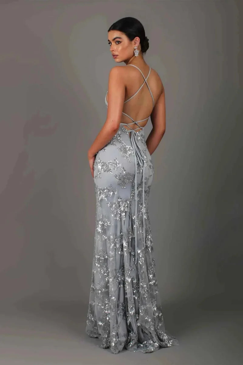 Elegantes Abendkleid für Damen – Figurbetontes Maxikleid mit Pailletten & Rückenausschnitt