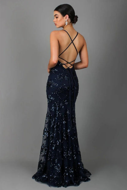 Elegantes Abendkleid für Damen – Figurbetontes Maxikleid mit Pailletten & Rückenausschnitt