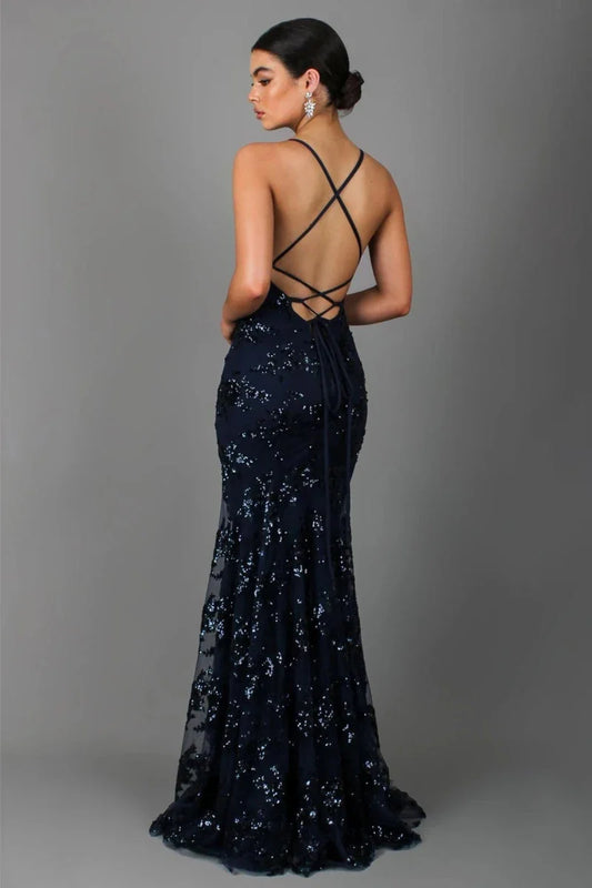 Elegantes Abendkleid für Damen – Figurbetontes Maxikleid mit Pailletten & Rückenausschnitt