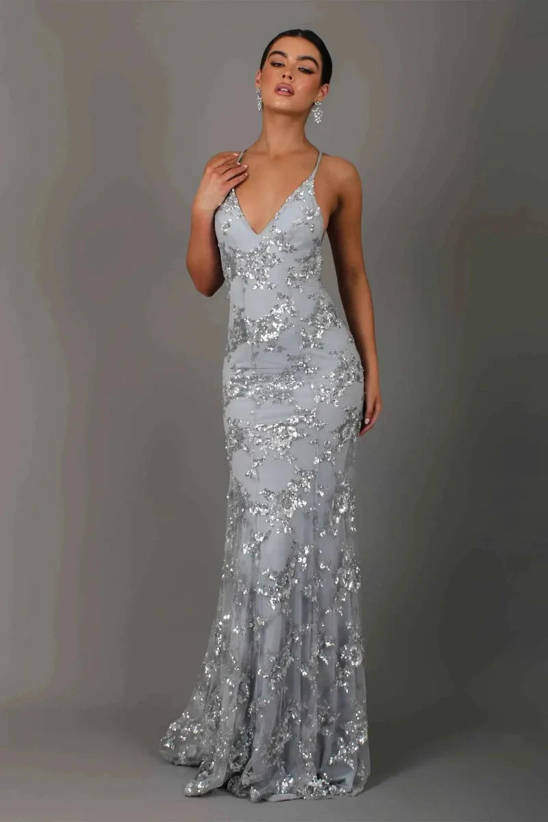 Elegantes Abendkleid für Damen – Figurbetontes Maxikleid mit Pailletten & Rückenausschnitt