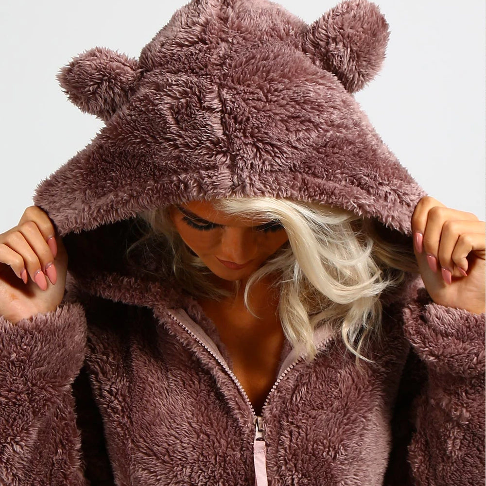 Nia - Superweiche Fleece-Overall mit Bärenohren