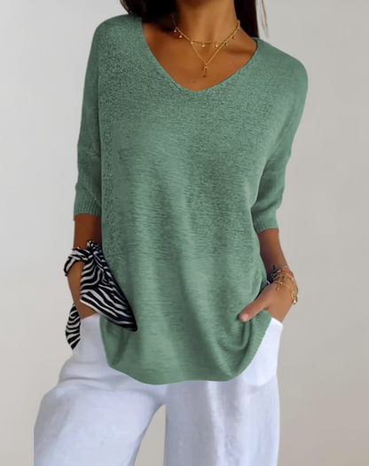 Isabeau - Leichter und Strickpullover für den Frühling, Elegant, mit Weitem Ausschnitt und Halbarm