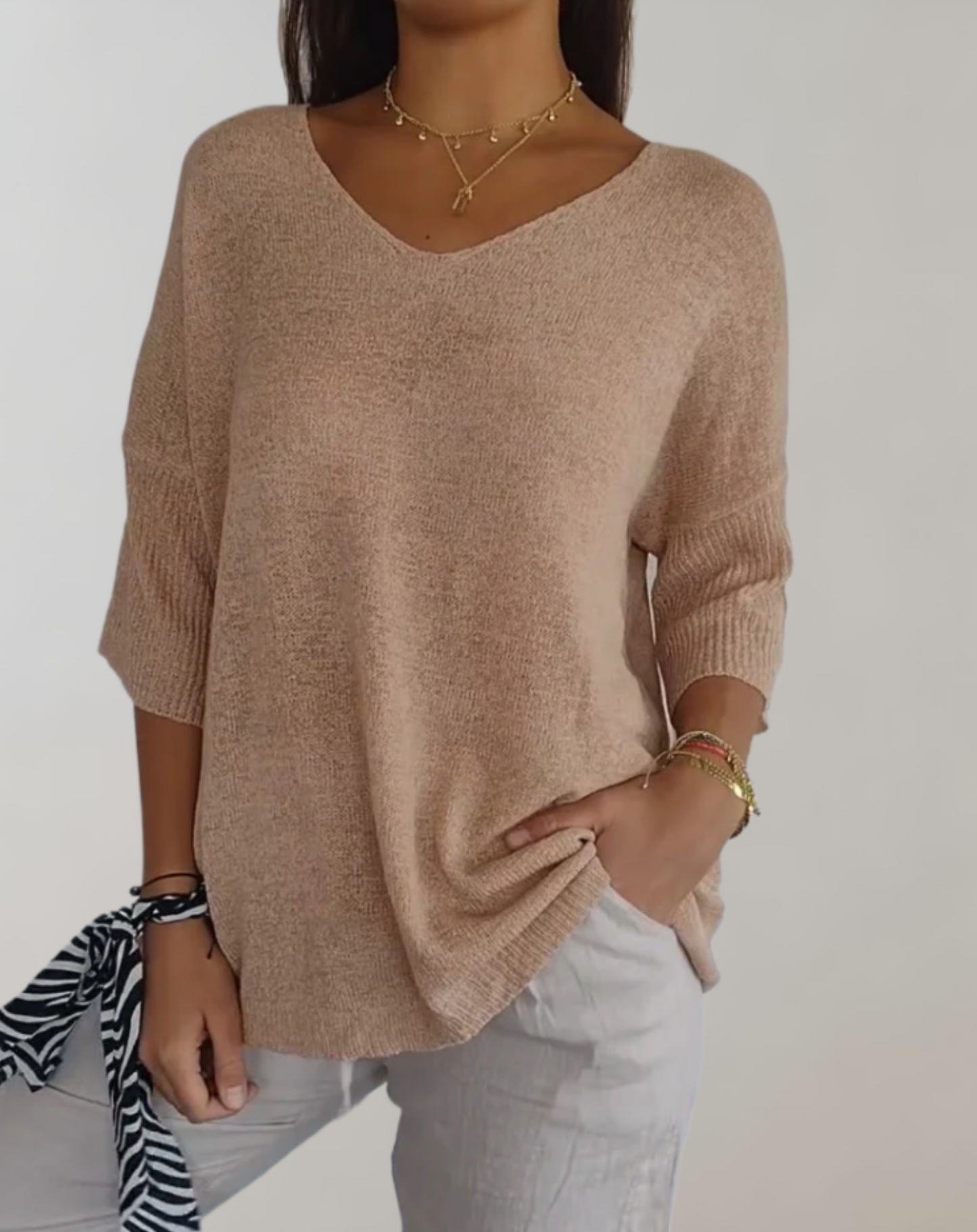 Isabeau - Leichter und Strickpullover für den Frühling, Elegant, mit Weitem Ausschnitt und Halbarm