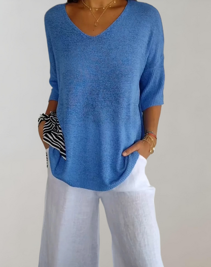 Isabeau - Leichter und Strickpullover für den Frühling, Elegant, mit Weitem Ausschnitt und Halbarm