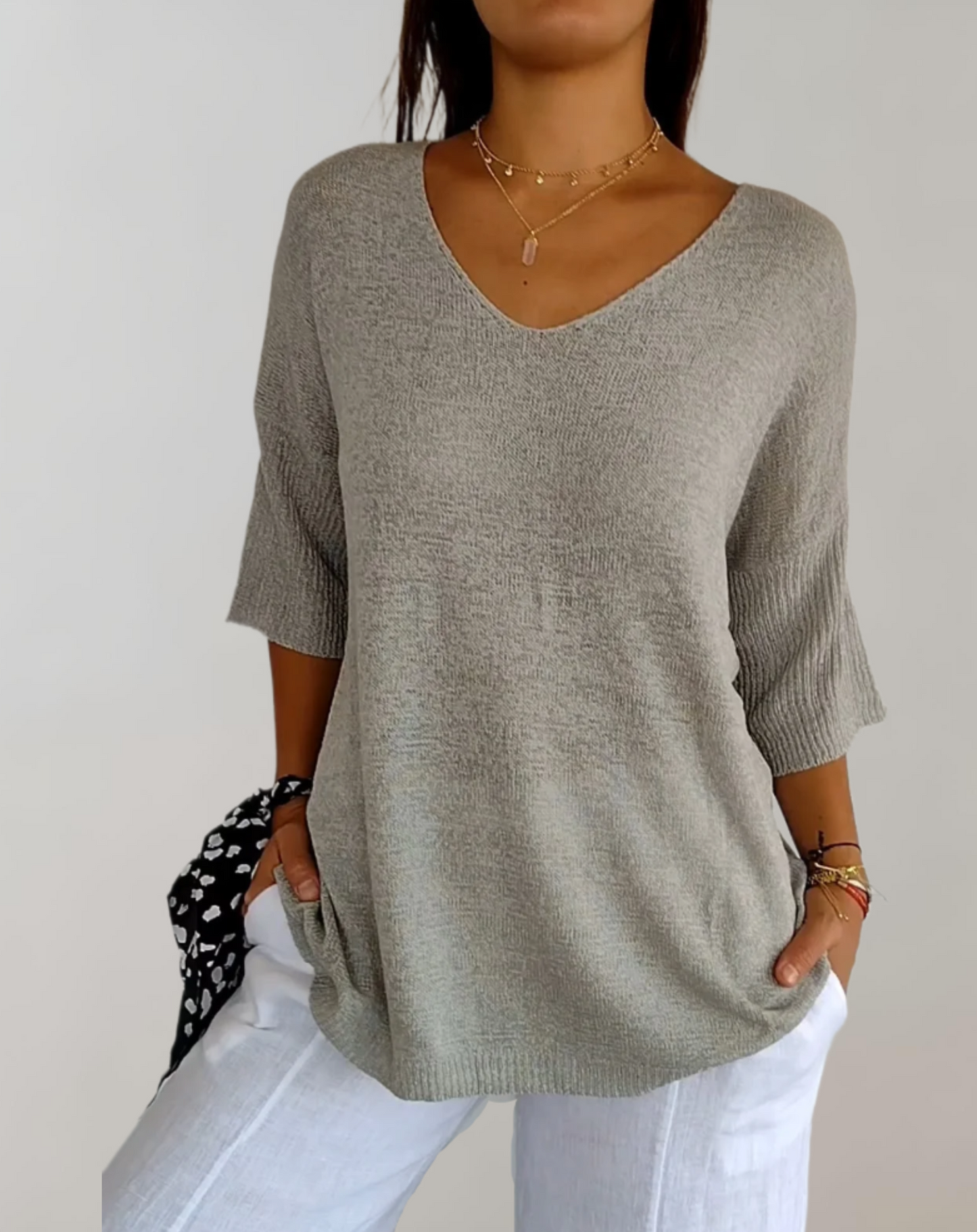 Isabeau - Leichter und Strickpullover für den Frühling, Elegant, mit Weitem Ausschnitt und Halbarm