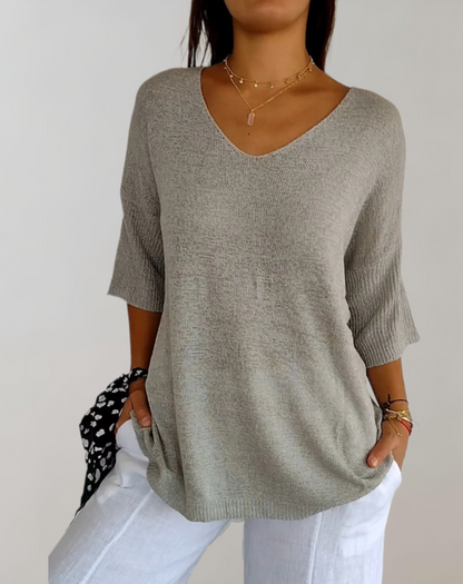 Isabeau - Leichter und Strickpullover für den Frühling, Elegant, mit Weitem Ausschnitt und Halbarm