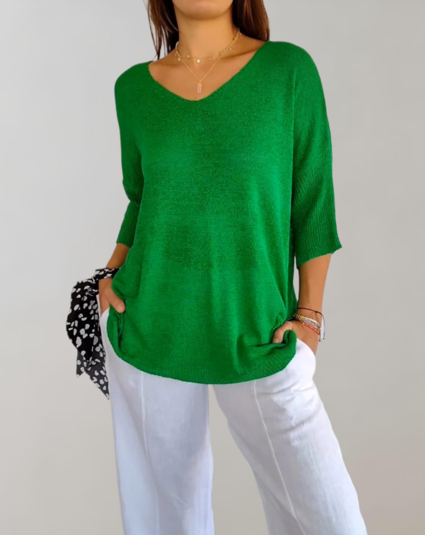 Isabeau - Leichter und Strickpullover für den Frühling, Elegant, mit Weitem Ausschnitt und Halbarm