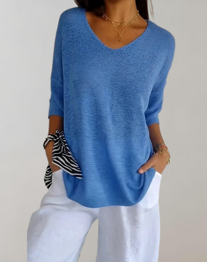 Isabeau - Leichter und Strickpullover für den Frühling, Elegant, mit Weitem Ausschnitt und Halbarm